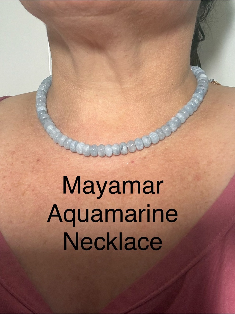 Mayamar Genuine Aquamarine Bead Adjustable Necklace - Light Blue